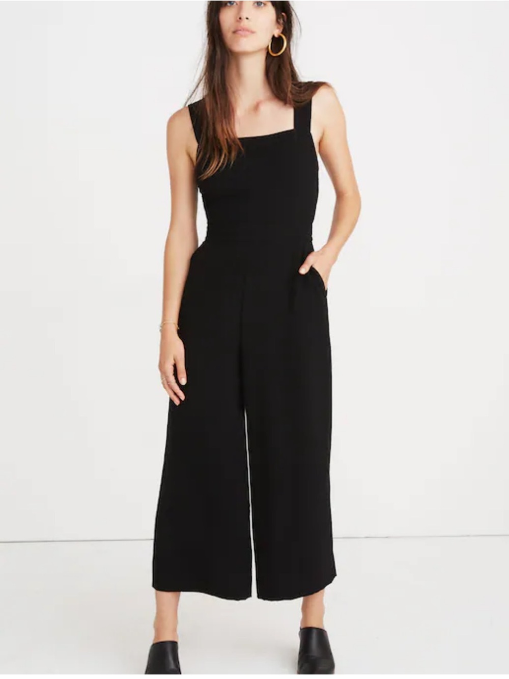 Madewell Apron Bow-Back Jumpsuit in Black Wide-Leg Cropped Sz 8 Style G2195 Boho